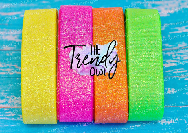 7/8" Glitter Solids - "Bright Neons" - Full Bundle 2yds each - 8yds total
