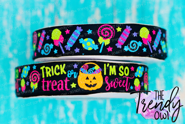 7/8" Trick Or Treat on Black - Halloween Inspired - 3yd cuts/6yds total