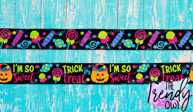 7/8" Trick Or Treat on Black - Halloween Inspired - 3yd cuts/6yds total