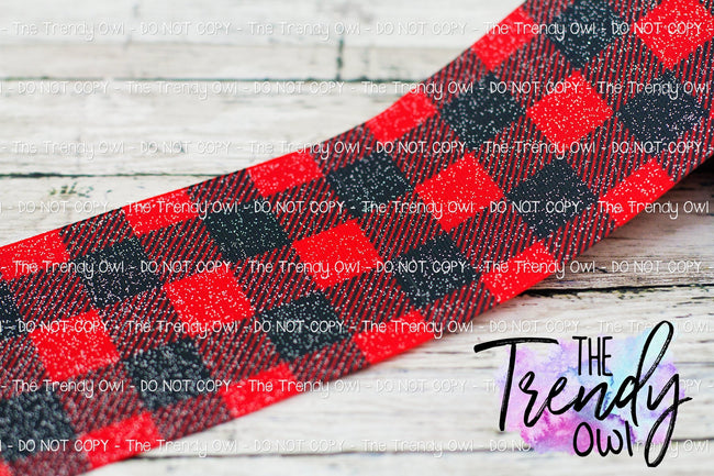 3" Glittered Buffalo Plaid - Heat Transfer Printed - BY THE YARD
