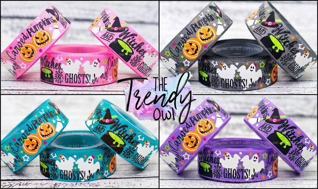 7/8" Pumpkins, Witches, & Ghosts, OH MY! - Glow In The Dark Halloween Collection - 5yd Roll
