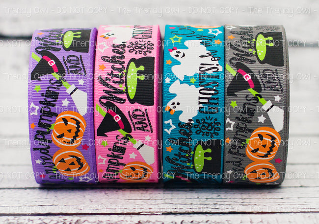 7/8" Pumpkins, Witches, & Ghosts, OH MY! - Glow In The Dark Halloween Collection - 5yd Roll