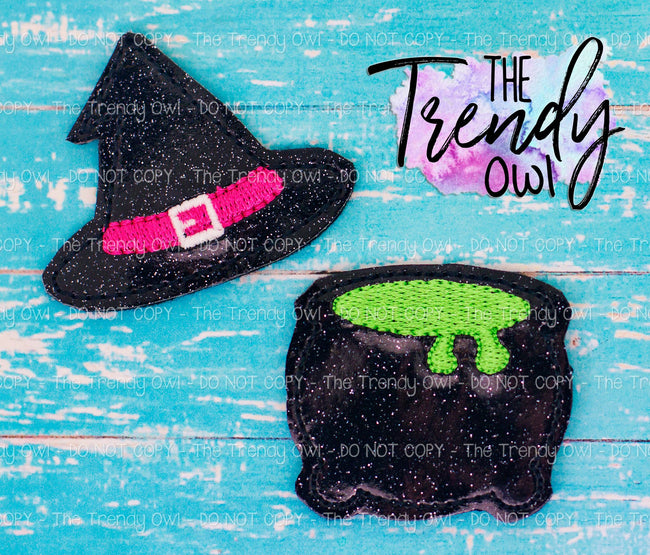 1 pc. Glittered Vinyl Witch Hat & Cauldron Felties - UNTRIMMED