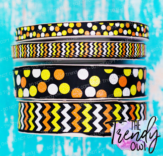3/8" & 7/8" Dots & Chevron - Candy Corn - 3yd cuts