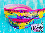 7/8" Glittered "Eggstra Cute" Chicks on Bright Rainbow Stripes  - 5yd Roll