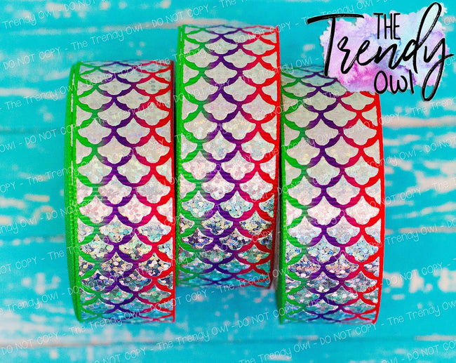 7/8" Ariel Inspired Silver Laser Foil Mermaid Scales on Heat Transfer Background - 5yd Roll