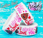 7/8" "I Stinkin' Love You" Poop Emoji Print on White - Valentine's Day Inspired - 5yd Roll