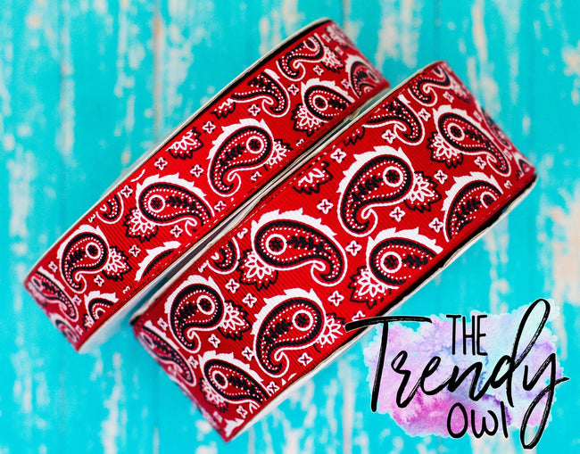 7/8" & 1.5" Red Bandana Print - Country/Cowgirl/Cowboy Inspired - 3yd Cuts