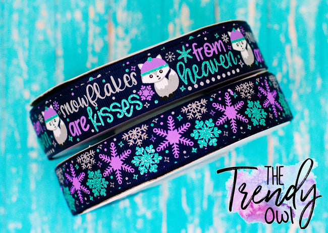 7/8" Snowflakes Are Kisses From Heaven - Winter Fox Inspired - 3yd Cuts