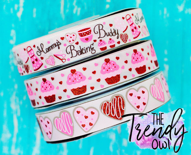 7/8" Mommy's Baking Buddy on Pearl Pink- Valentine's Day Inspired Collection - 3yd Cuts