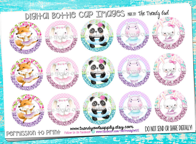 Ballet/Dance Tutu Animals - 1" Bottle Cap Images - INSTANT DOWNLOAD