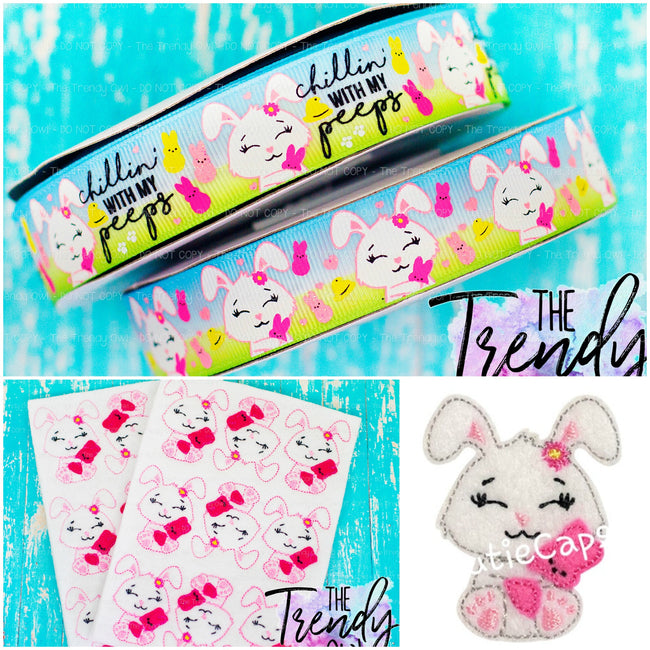 7/8" Easter Bunny Candy Inspired Collection - 3yd Cuts + Untrimmed Bunny Felties