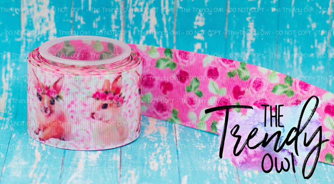 1.5" Pink Floral Bunnies DOUBLE SIDED Heat Transfer Print - 5yd Roll