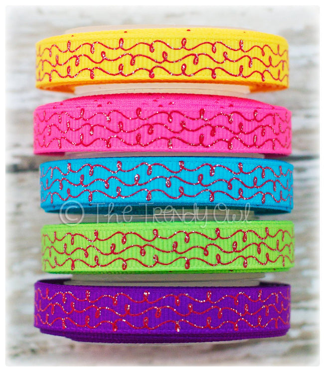 3/8" Red Glitter Doodle Swirls - 5yd Roll