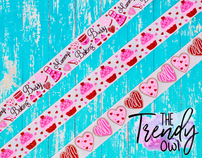 7/8" Mommy's Baking Buddy on Pearl Pink- Valentine's Day Inspired Collection - 3yd Cuts