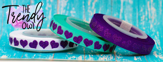 3/8" Purple Raised Glitter Hearts - 5yd Roll