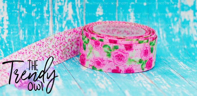 7/8" Pink Floral Script DOUBLE SIDED Heat Transfer Print - 5yd Roll