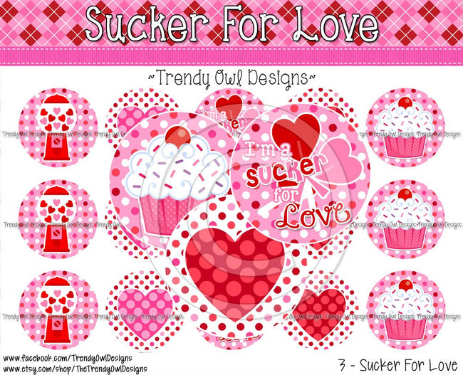 Sucker For Love Valentine's Day - 1" BOTTLE CAP IMAGES - INSTANT DOWNLOAD