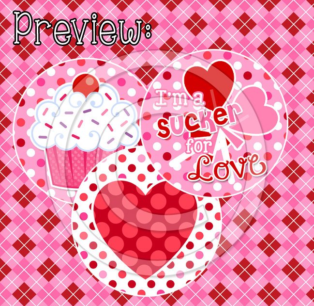 Sucker For Love Valentine's Day - 1" BOTTLE CAP IMAGES - INSTANT DOWNLOAD