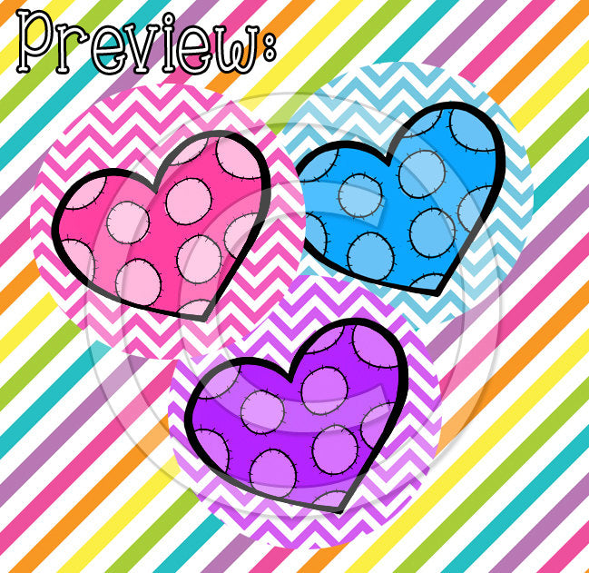 Stitched Hearts - 1" BOTTLE CAP IMAGES - INSTANT DOWNLOAD