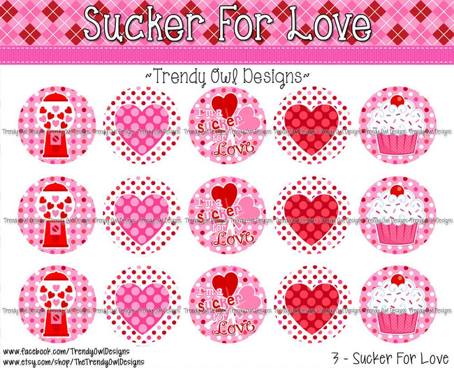 Sucker For Love Valentine's Day - 1" BOTTLE CAP IMAGES - INSTANT DOWNLOAD