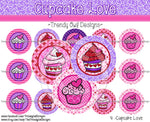 Cupcake Love Valentine's - 1" Bottle Cap Images - INSTANT DOWNLOAD
