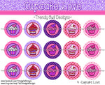 Cupcake Love Valentine's - 1" Bottle Cap Images - INSTANT DOWNLOAD