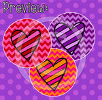 Striped Hearts - 1" BOTTLE CAP IMAGES - INSTANT DOWNLOAD