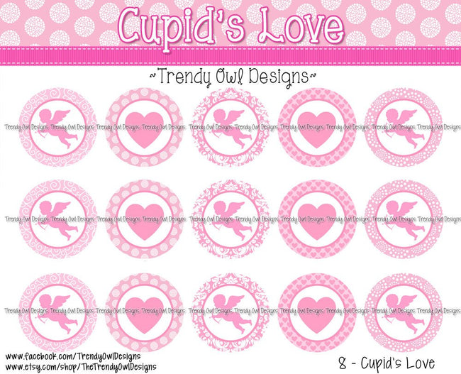 Cupid's Love Valentine's - 1" Bottle Cap Images - INSTANT DOWNLOAD