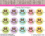 Spring Damask Owls - 1" BOTTLE CAP IMAGES - INSTANT DOWNLOAD