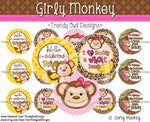 Girly Monkey - 1" Bottle Cap Images - INSTANT DOWNLOAD