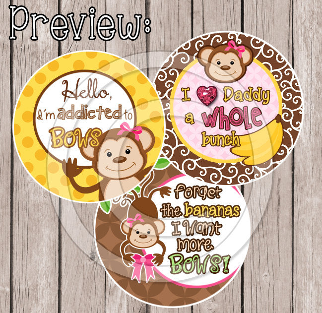 Girly Monkey - 1" Bottle Cap Images - INSTANT DOWNLOAD