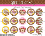 Girly Monkey - 1" Bottle Cap Images - INSTANT DOWNLOAD