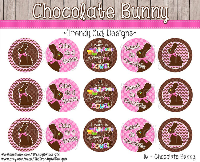 Chocolate Bunny - Easter Inspired - 1" Bottle Cap Images - INSTANT DOWNLOAD