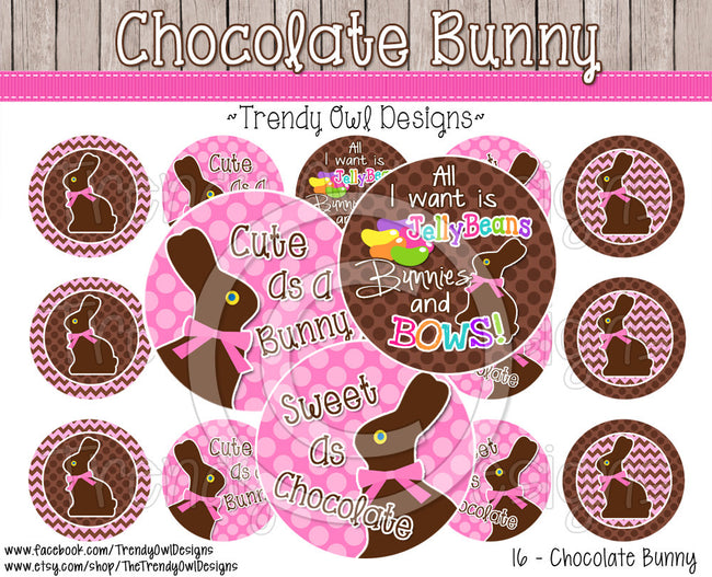 Chocolate Bunny - Easter Inspired - 1" Bottle Cap Images - INSTANT DOWNLOAD