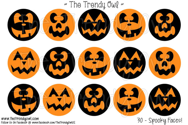 Spooky Faces -  Halloween Themed - 1" BOTTLE CAP IMAGES - INSTANT DOWNLOAD