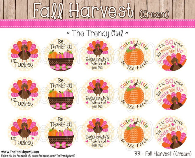 Fall Harvest (Cream) - Thanksgiving - 1" Bottle Cap Images - INSTANT DOWNLOAD