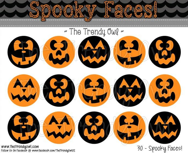 Spooky Faces -  Halloween Themed - 1" BOTTLE CAP IMAGES - INSTANT DOWNLOAD