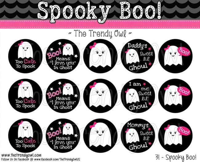 Spooky Boo! Ghost -  Halloween Themed - 1" BOTTLE CAP IMAGES - INSTANT DOWNLOAD