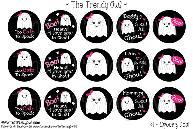 Spooky Boo! Ghost -  Halloween Themed - 1" BOTTLE CAP IMAGES - INSTANT DOWNLOAD