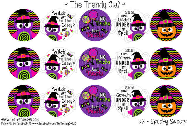 Spooky Sweets -  Halloween Themed - 1" BOTTLE CAP IMAGES - INSTANT DOWNLOAD