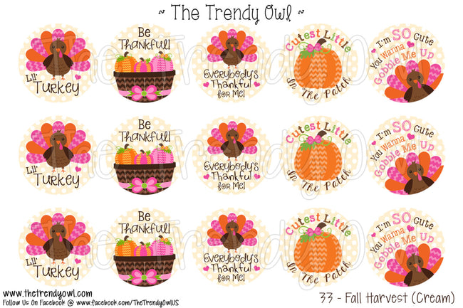 Fall Harvest (Cream) - Thanksgiving - 1" Bottle Cap Images - INSTANT DOWNLOAD