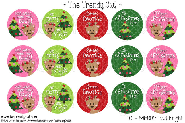 MERRY and Bright  - Christmas Inspired - 1" BOTTLE CAP IMAGES - INSTANT DOWNLOAD