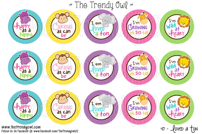 Loved a Ton - Zoo Animals - 1" BOTTLE CAP IMAGES - INSTANT DOWNLOAD