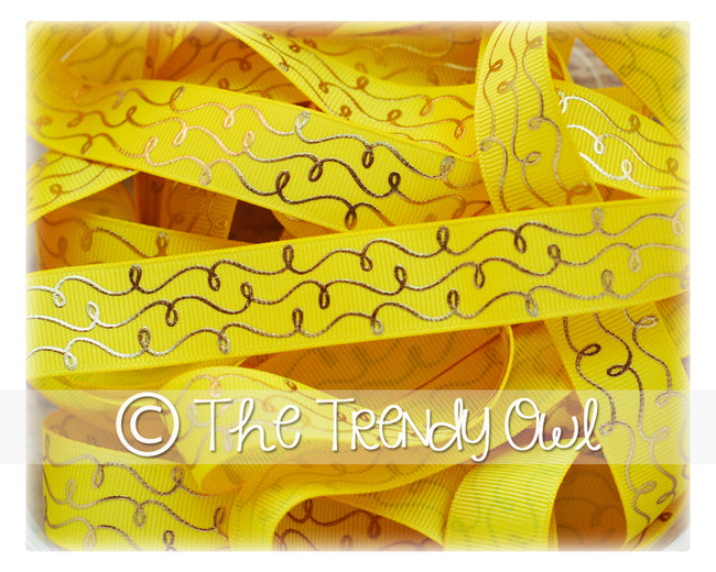 7/8" Gold Foil Doodle Swirls - Daffodil - 5yd Roll