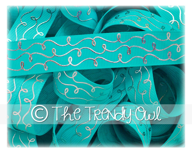 7/8" Silver Foil Doodle Swirls - Tropic - 5yd Roll