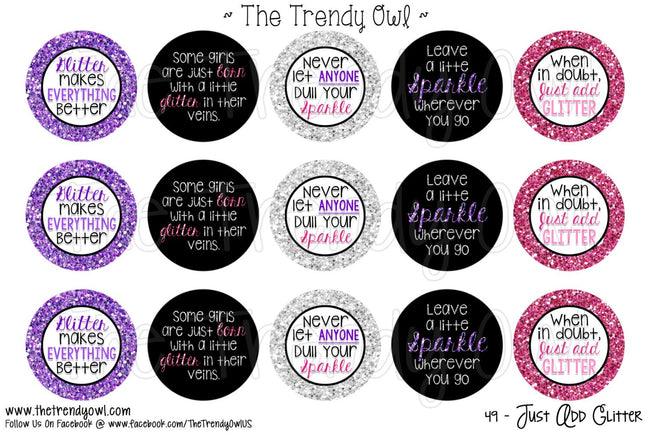 Just Add Glitter - 1" BOTTLE CAP IMAGES - INSTANT DOWNLOAD