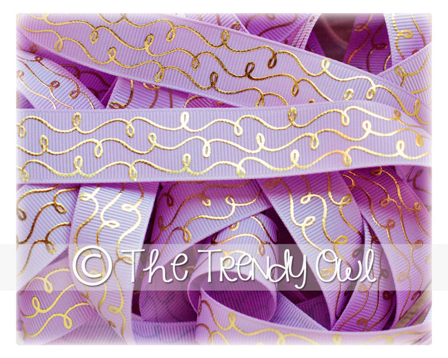 7/8" Gold Foil Doodle Swirls - Lt Orchid - 5yd Roll