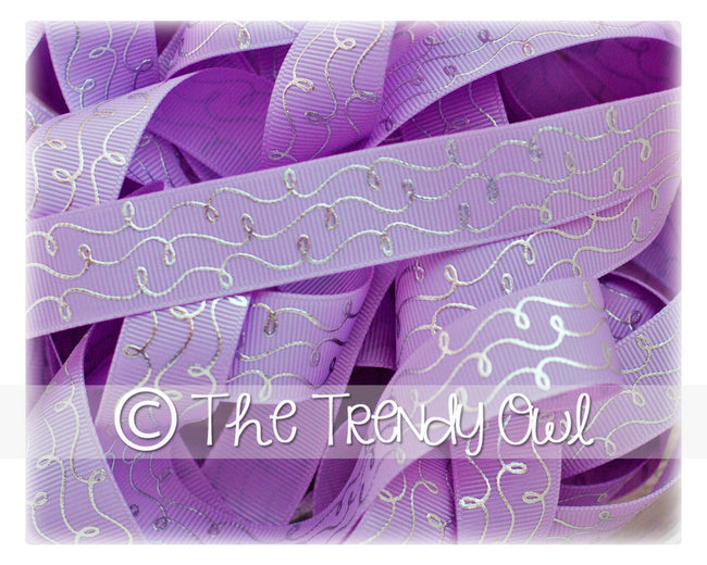 7/8" Silver Foil Doodle Swirls - Lt Orchid - 5yd Roll