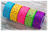 7/8" Red Glitter Doodle Swirls - By The Yard